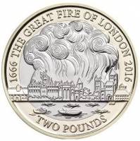 (2016) Монета Великобритания 2016 год 2 фунта "Великий пожар в Лондоне. 300 лет"  Биметалл  UNC